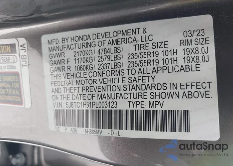 2023 Acura Rdx Technology Package из США, поврежденный, VIN 5J8TC1H51PL003123